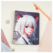 тетрадь на кольцах а5, 100л., meshu "neko", картон, матовая ламинация, тиснение фольгой